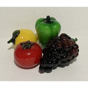Vintage Large Handblown Glass Faux Fruit Veggies Colorful Shiny Lot of 4 EUC
